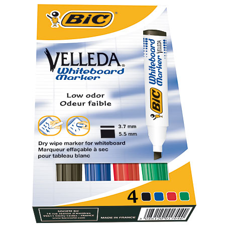 Bic Velleda 1751 - card box - 4 assorted markers for dry wipe - chisel tip (3,7-5,5mm)
