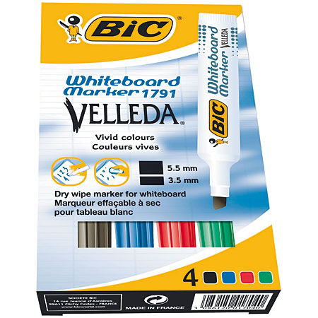 Bic Velleda 1791 - card box - 4 assorted markers for dry wipe - chisel tip (3,5-5,5mm)