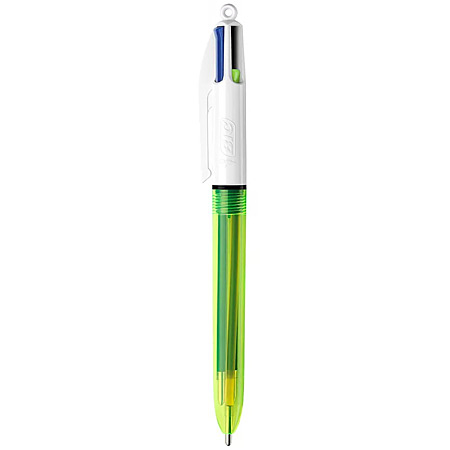 Bic 4Colours Fluo - stylo-bille rétractable à 4 couleurs (noir, bleu, rouge & jaune fluo) - rechargeable - pointe moyenne/large