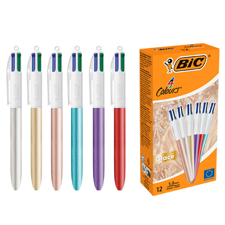 Bic 4Colours Glacé - stylo-bille rétractable à 4 couleurs - rechargeable - pointe moyenne - couleurs assorties