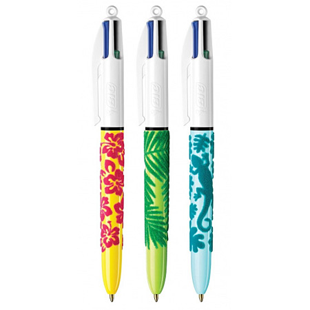 Bic 4Colours Velours - stylo-bille rétractable à 4 couleurs - rechargeable - pointe moyenne - motifs assortis