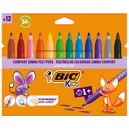 Bic Kids Comfort Grip - cardboard box - 12 assorted fibre tip pens