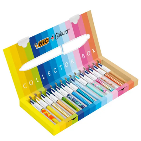Bic Collector Box - 15 assorted rectractable 4-colours ballpoint pens