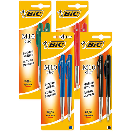Pack of 2 Bic M10 Clic Ball Pens Medium Nib Black 