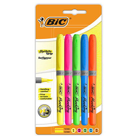 Bic Highlighter Grip - 5 assorted highlighters