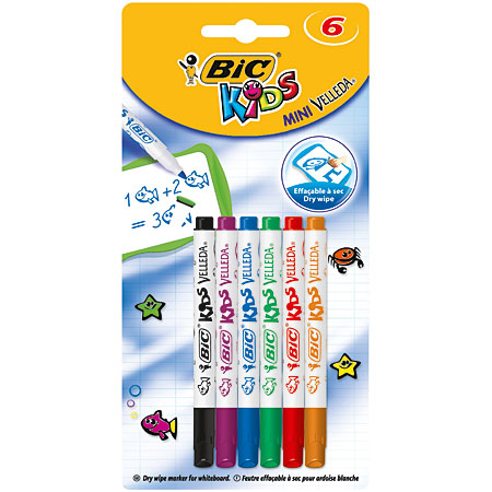 Bic Kids Velleda - assortiment de 6 mini feutres effaçables à sec - sous coque