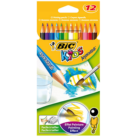Bic Kids Aquacouleur - card box - 12 assorted watersoluble colour pencils