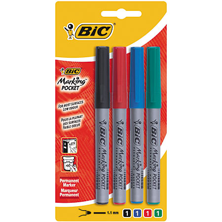 Bic Marking Pocket 1445 - 4 assorted permanent markers - bullet tip (1,1mm)