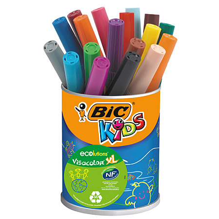 Bic Kids Visacolor XL Pen Pot - pot en métal - assortiment de 18 feutres de coloriage