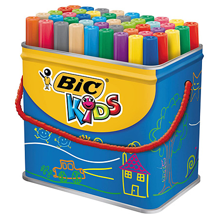 Bic Kids Visacolor XL Drum - metal box - 48 assorted fibre pens (12 colours)