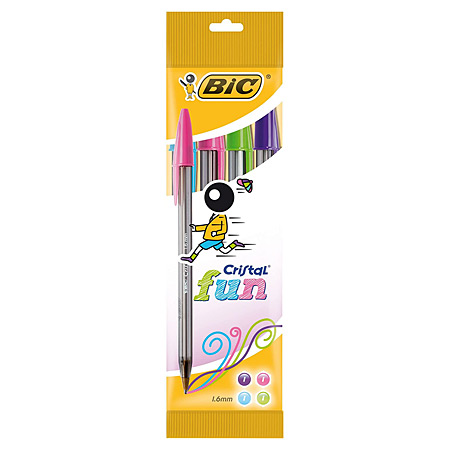 Bic Cristal Fun - pakje van 4 balpennen met brede punt