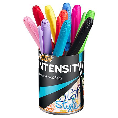 Bic Intensity Pen Pot - pot en métal - assortiment de 10 marqueurs permanents à pointe moyenne