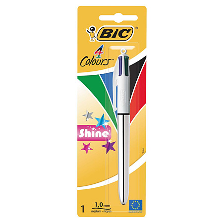 Bic 4Colours Shine - stylo-bille rétractable à 4 couleurs - rechargeable - pointe moyenne - couleurs assorties - sous coque