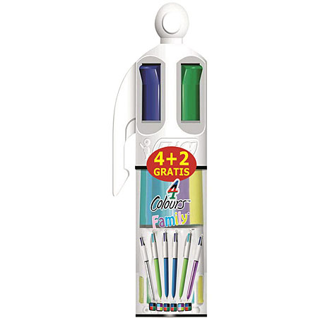 Bic 4Colours Mega Tubo - boîte plastique - 4+2 stylo-bille rétractables à 4 couleurs