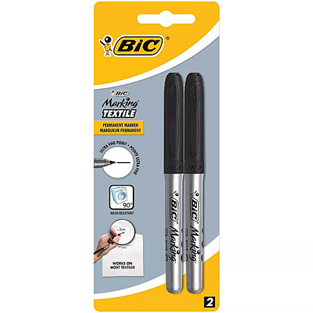 Bic Marking Textile - pack of 2 permanent textile markers - ultra-fine tip (0.9mm) - black