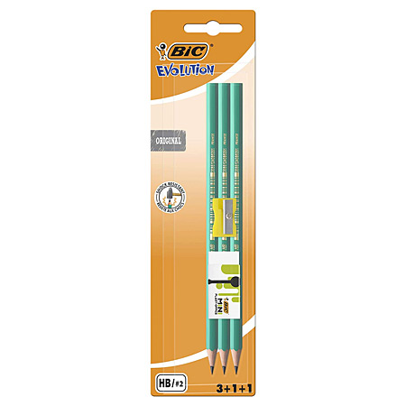 Bic Evolution 650 - pack of 3 graphite pencils HB, 1 sharpener & 1 eraser