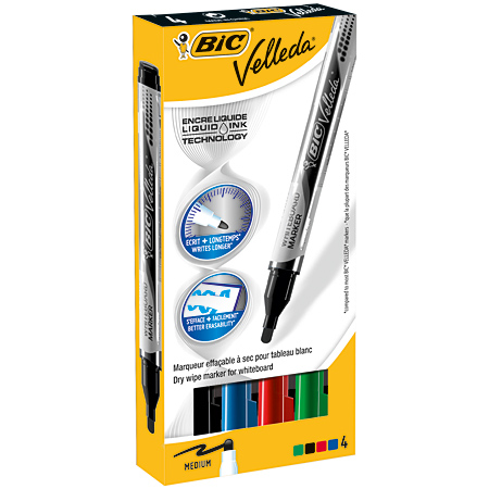 Bic Velleda - Liquid Ink Technology - assortiment van 4 markers voor witbord