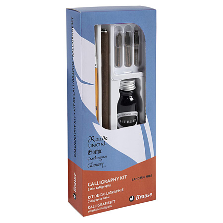 Brause Kit de Calligraphie - 1 porte-plume, 3 plumes assorties, 1 pinceau & 1 flacon d'encre noire