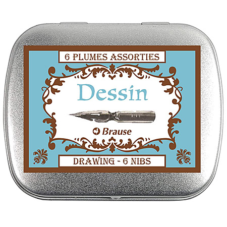 Brause Etui en métal - assortiment de 6 plumes pour le dessin