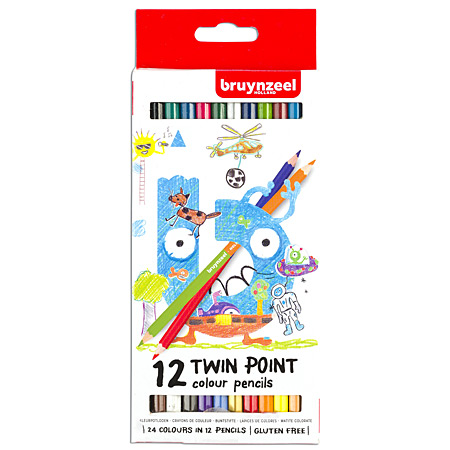 Bruynzeel Kids Twin Point - kartonnen etui - assortiment van 12 tweekleurige potloden