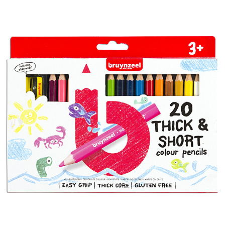 Bruynzeel Kids Thick & Short - cardboard box - 20 assorted coloured pencils & 1 sharpener