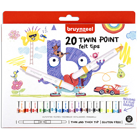 Bruynzeel Kids Twin Point - cardboard box - 20 assorted coloured dual tip fibre pens