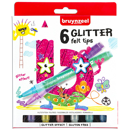 Bruynzeel Kids Glitter - étui en carton - assortiment de 6 feutres pailletés