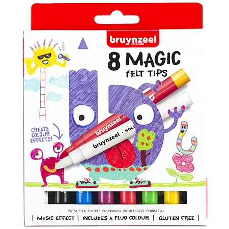 Bruynzeel Kids Magic - cardboard box - 7 assorted coloured fibre pens & 1 magic pen