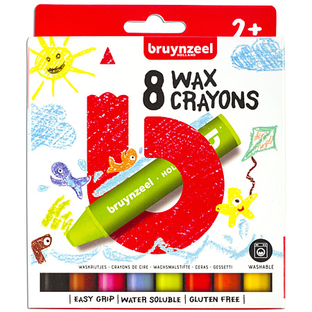 Bruynzeel Kids Wax Crayons - étui en carton - assortiment de 8 craies à la cire aquarellables