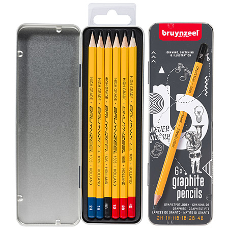 Bruynzeel Burotek - étui en métal - assortiment de 6 crayons graphite
