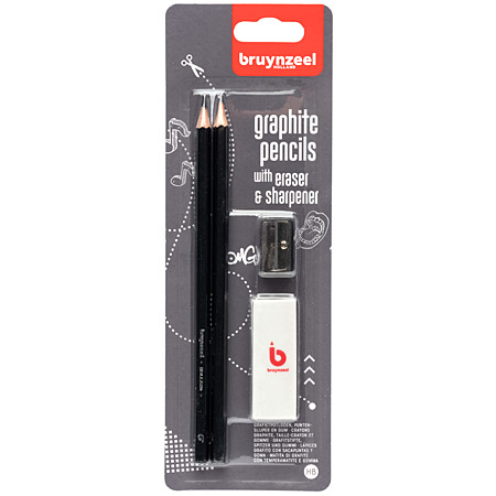 Bruynzeel Pack of 2 graphite pencils (HB), 1 sharpener & 1 eraser