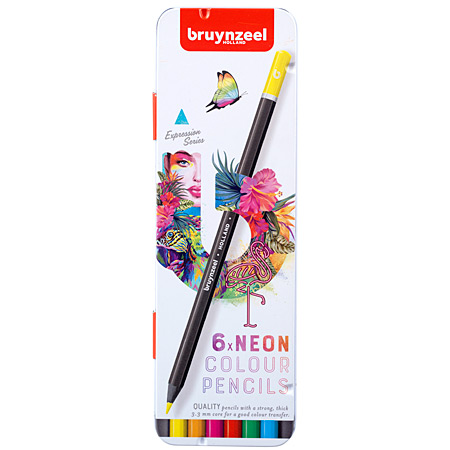 Bruynzeel Creative Expression - étui en métal - assortiment de 6 crayons - couleurs fluorescentes