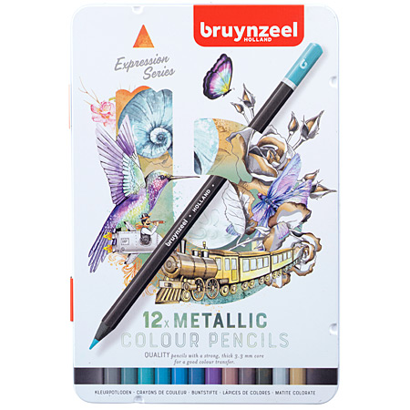 Bruynzeel Creative Expression - étui en métal - assortiment de 12 crayons - couleurs métallisées