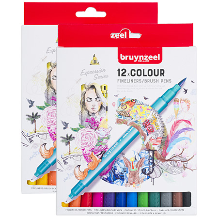 Bruynzeel Creative Expression - cardboard box - assorted dual tip pens (fineliner & brushpen)