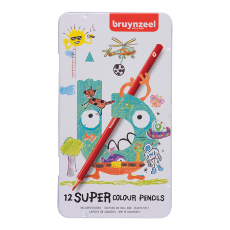 Bruynzeel Super Colour Pencil - tin - 12 assorted colour pencils