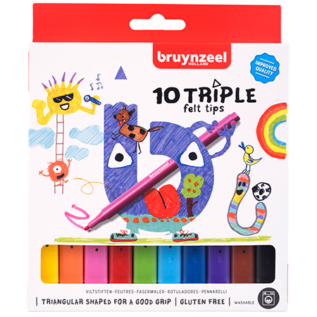 Bruynzeel Kids Triple - étui en carton - assortiment de 10 feutres de coloriage triangulaires