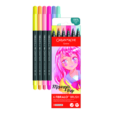 Caran d'Ache Fibralo Brush - étui en carton - assortiment de marqeurs aquarellables - pointe pinceau