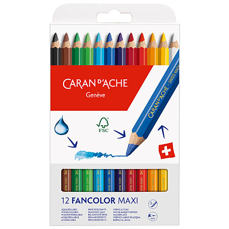 Caran d'Ache Fancolor Maxi - card case - 12 assorted water soluble colour pencils
