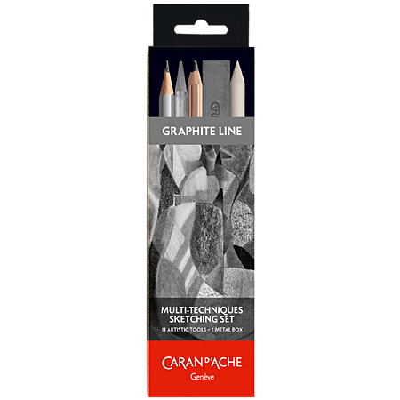 Caran d'Ache Graphite Line - sketching set - tin - 5 assorted pencils, 3 leads & accessories