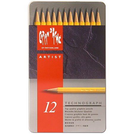Caran d'Ache Technograph - metal case - 12 assorted pencils - grades 4H-6B