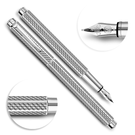 Caran d'Ache Ecridor Cubrik - fountain pen - cardboard case - medium - silver-plated / rhodium-plated