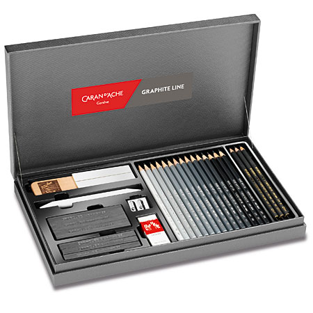 Caran d'Ache Graphite Line - deluxe card box - 18 assorted graphite pencils, crayons & accessories
