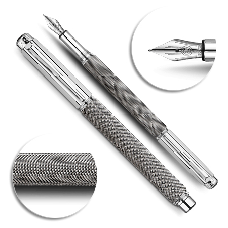 Caran d'Ache Varius Ivanhoé - fountain pen - leather case - silver-plated / rhodium-plated