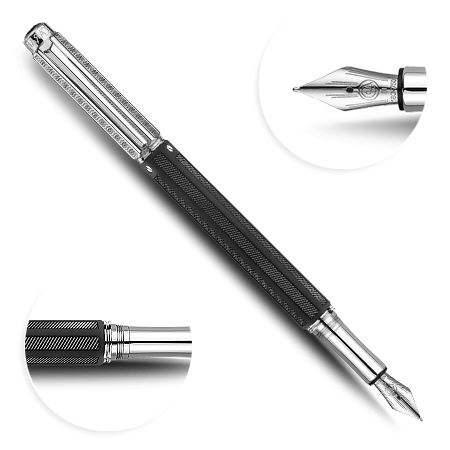 Caran d'Ache Varius Rubracer - fountain pen - medium - leather case - silver-plated / rhodium-plated