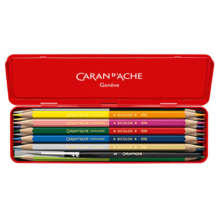 Caran d'Ache Wonder Forest Limited Edition Prismalo Bicolor - metal tin - 12 bicoloured water soluble pencils & 1 brush