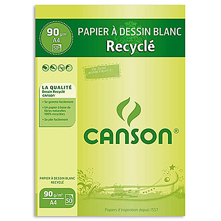 Canson Tekenblok - wit kringlooppapier - 50 vellen 90gr/m² - 21x29.7cm (A4)