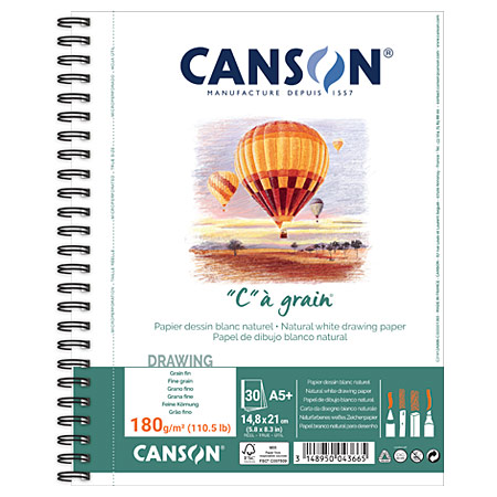 Canson 'C' à grain - tekenblok met spiraal (grote zijde) - 30 vellen 180gr/m²