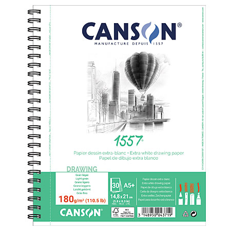 Canson 1557 - tekenblok met spiraal (grote zijde) - 30 vellen 180gr/m²