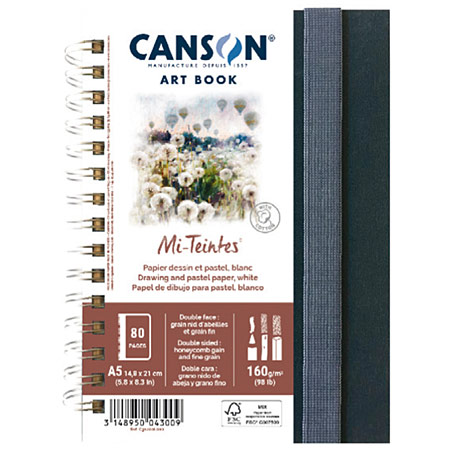 Canson Art Book Mi-Teintes - album dessin spiralé - couverture rigide - 40 feuilles 160g/m² - 14.8x21cm (A5)