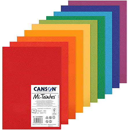 Canson Mi-Teintes - assortiment de 10 feuilles colorées - 160g/m² - 21x29.7cm (A4)